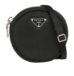 Prada Trick Round Pouch Crossbody, Nylon, Black, 107, B/E, 3*